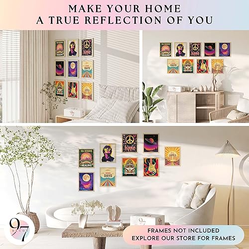 Miniatura 4 de 97 Decor Decoración de habitación hippie para estética de dormitorio, decoración de pared hippie boho, impresiones artísticas retro de los años 70,