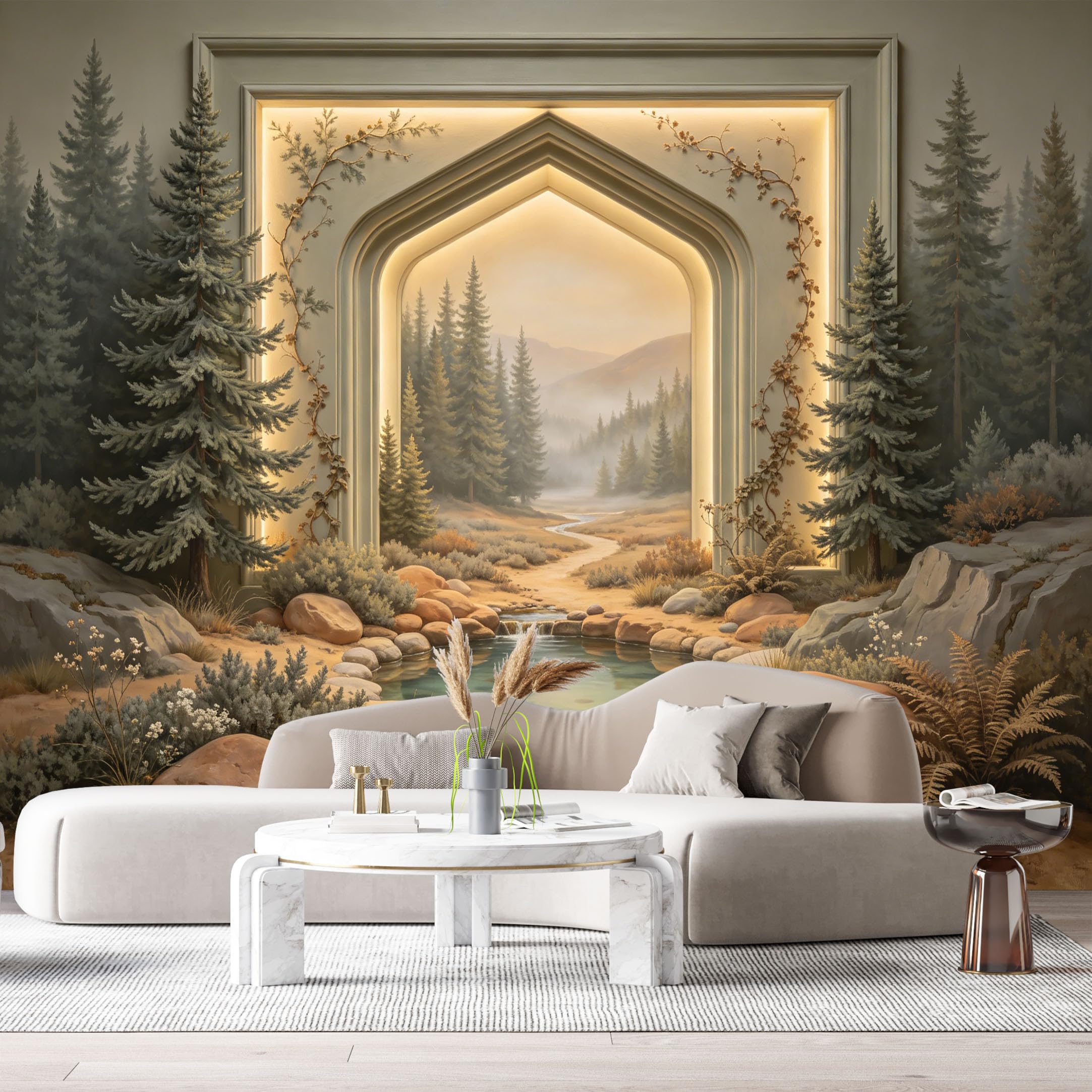 Custom Size Wall Murals Forest Lake Landscape Archway 3D Trompe L'Oeil SelfAdhesiveWall Fabric Removable Wallpaper Wall Decor for Living Room Bedroom Bathroom