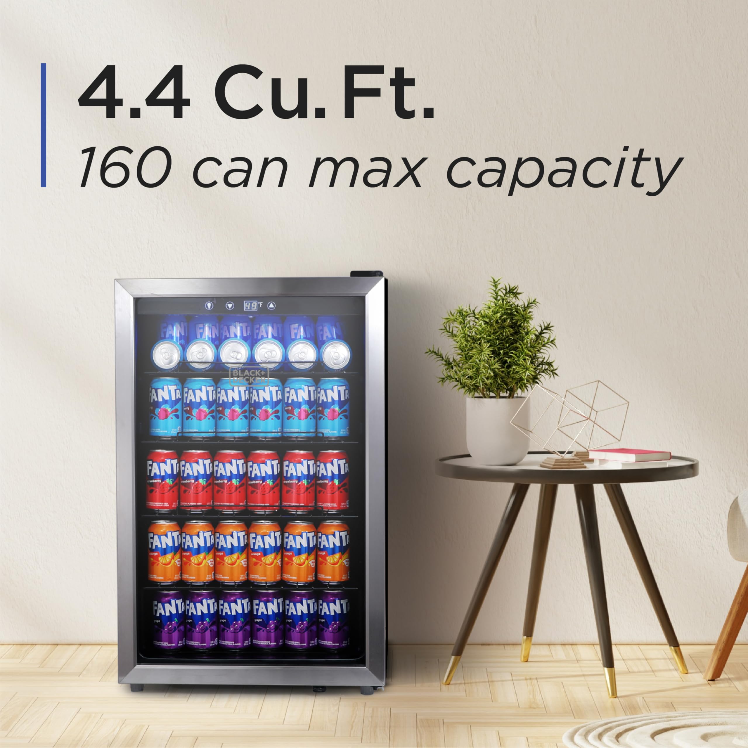 Black+Decker 4.4 Cu. Ft. Beverage Cooler, Beverage Fridge With Double Pane Glass Door, Drink Fridge And Beverage Refrigerator With 160-Can Capacity For Home Bar And Home Office With LED Display on Fridge.com - View 2