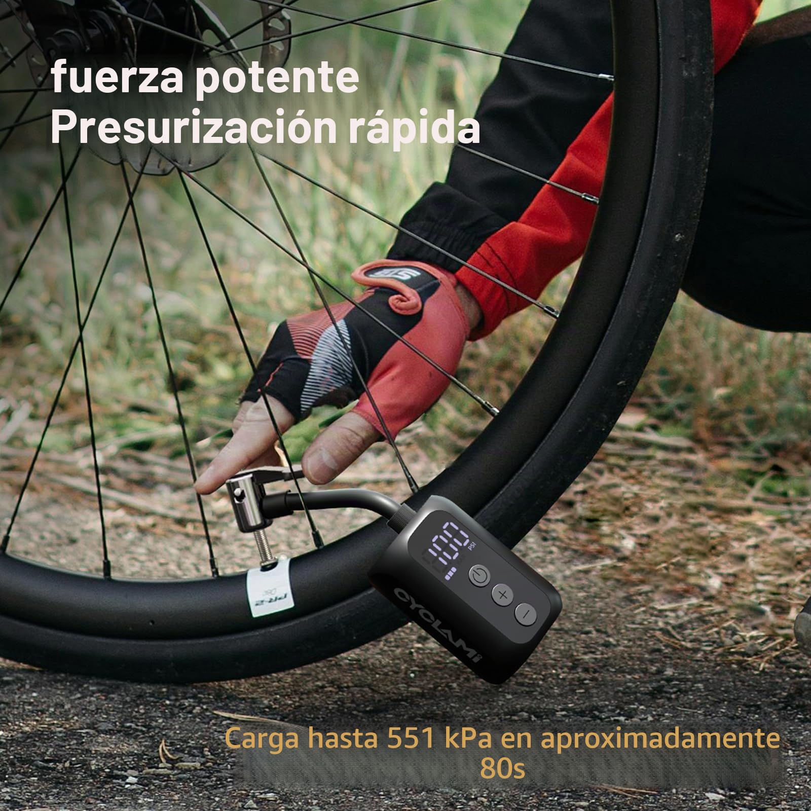 A5S Mini Bomba Bicicleta, Bomba de Aire Portátil para Bicicleta con Manómetro,100PSI Electrico Bicicleta con válvula Presta y Schrader,Parada Automática