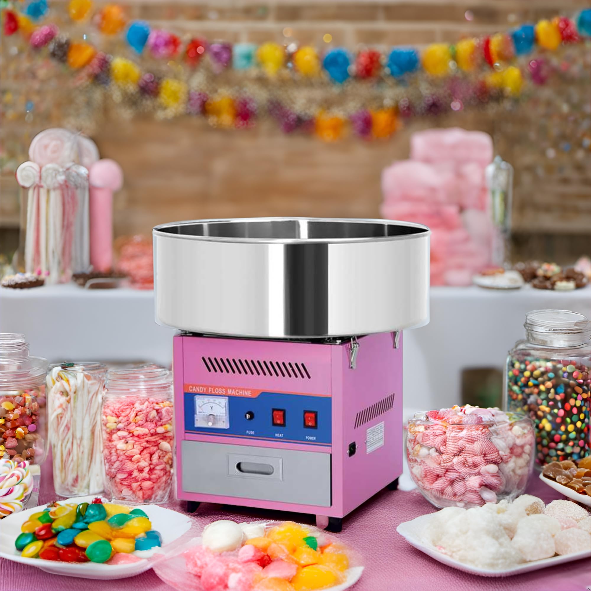 Machine Barbe à Papa Professionnelle - 1,8 kg/h - Cuve Inox - Idéale Événementiel et Fêtes