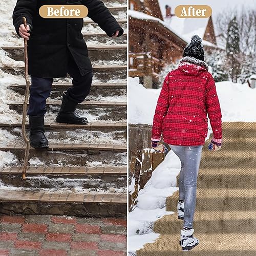 Miniatura 4 de 1 paquete de tapetes antideslizantes para hielo y nieve, 29 x 79 pulgadas, alfombra de arpillera natural para puerta delantera al aire libre,