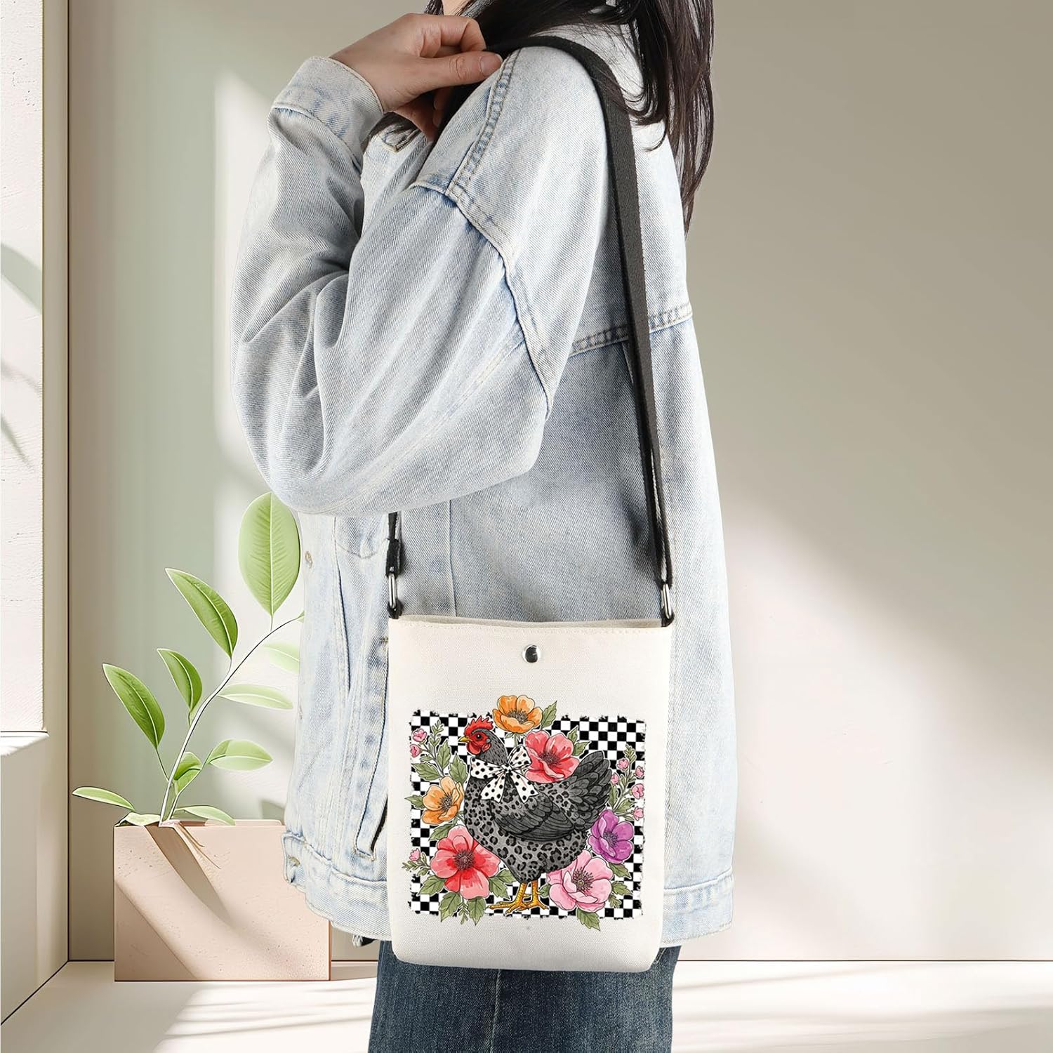 JNIAP Floral Chicken Crossbody Bag Chicken Lover Gift Chicken Mom Gift Wildflower Chicken Shoulder Bag - Image 3