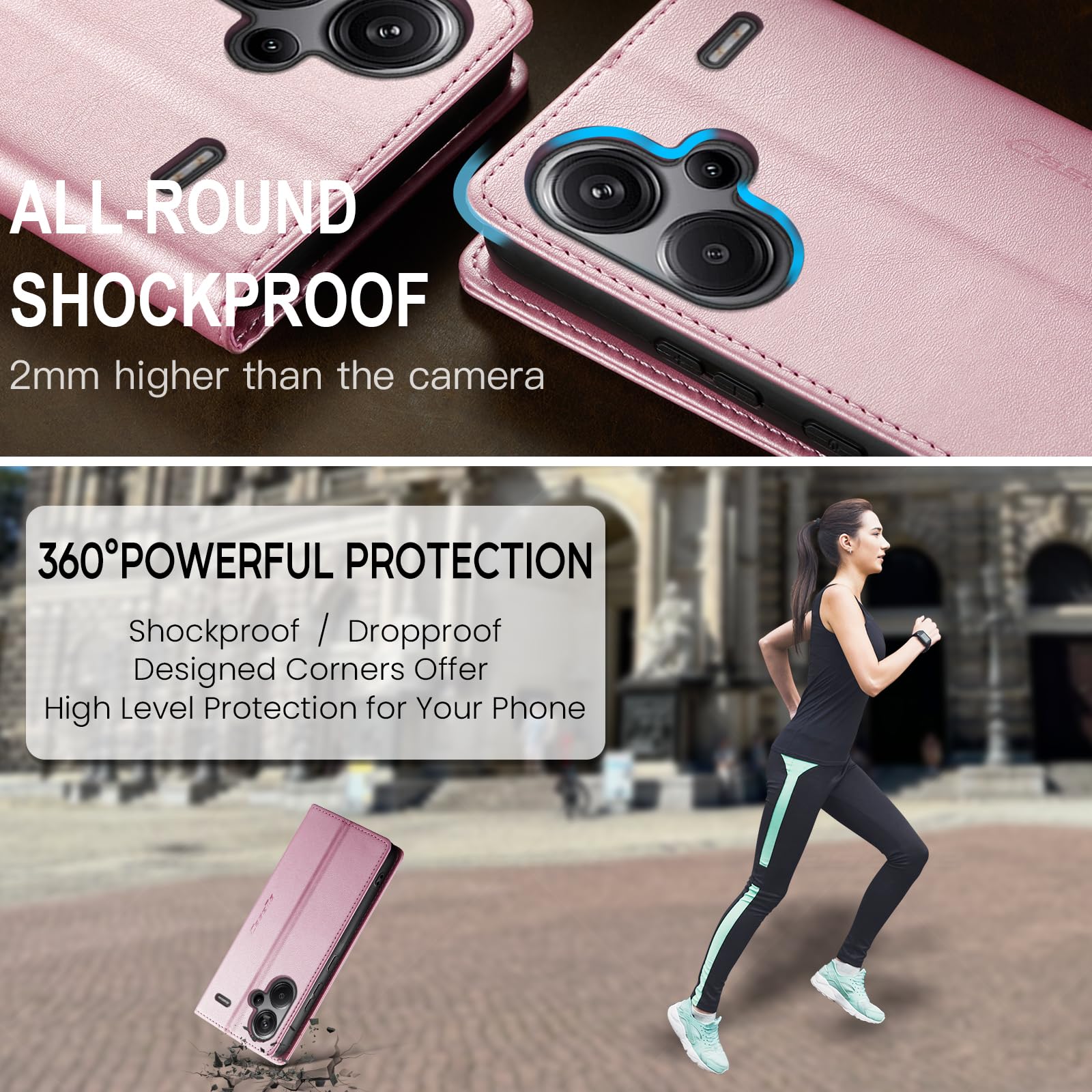 CXTcase Cover per Xiaomi Redmi Note 13 4G,Pelle PU Portafoglio Custodia a Libro in Pelle Protettiva per Xiaomi Redmi Note 13 4G,Flip Caso Custodia Xiaomi Redmi Note 13 4G Case,Rosa
