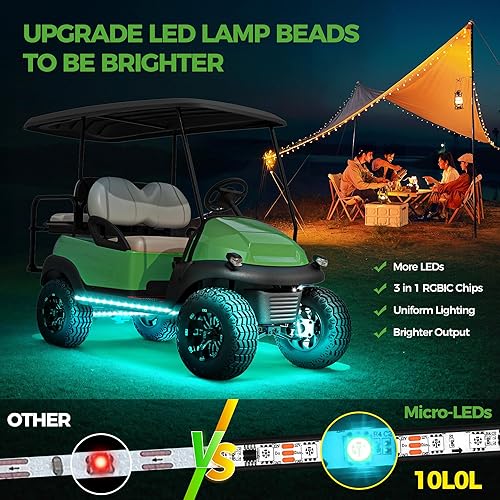 Miniatura 8 de 10L0L Kit de 6 luces debajo de la carrocería para carrito de golf con luces de toldo, tira LED para EZGO Club Car Yamaha, 24 modos multicolor RGB