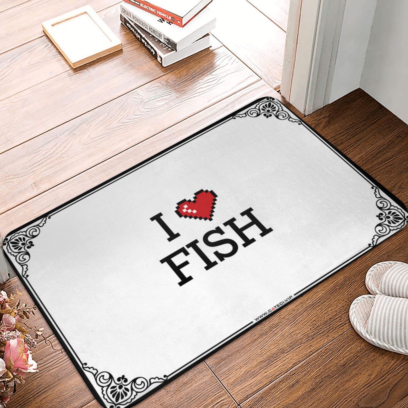 Felpudo de entrada exterior de 50x80 cm con texto I Love Fish para terraza y porche
