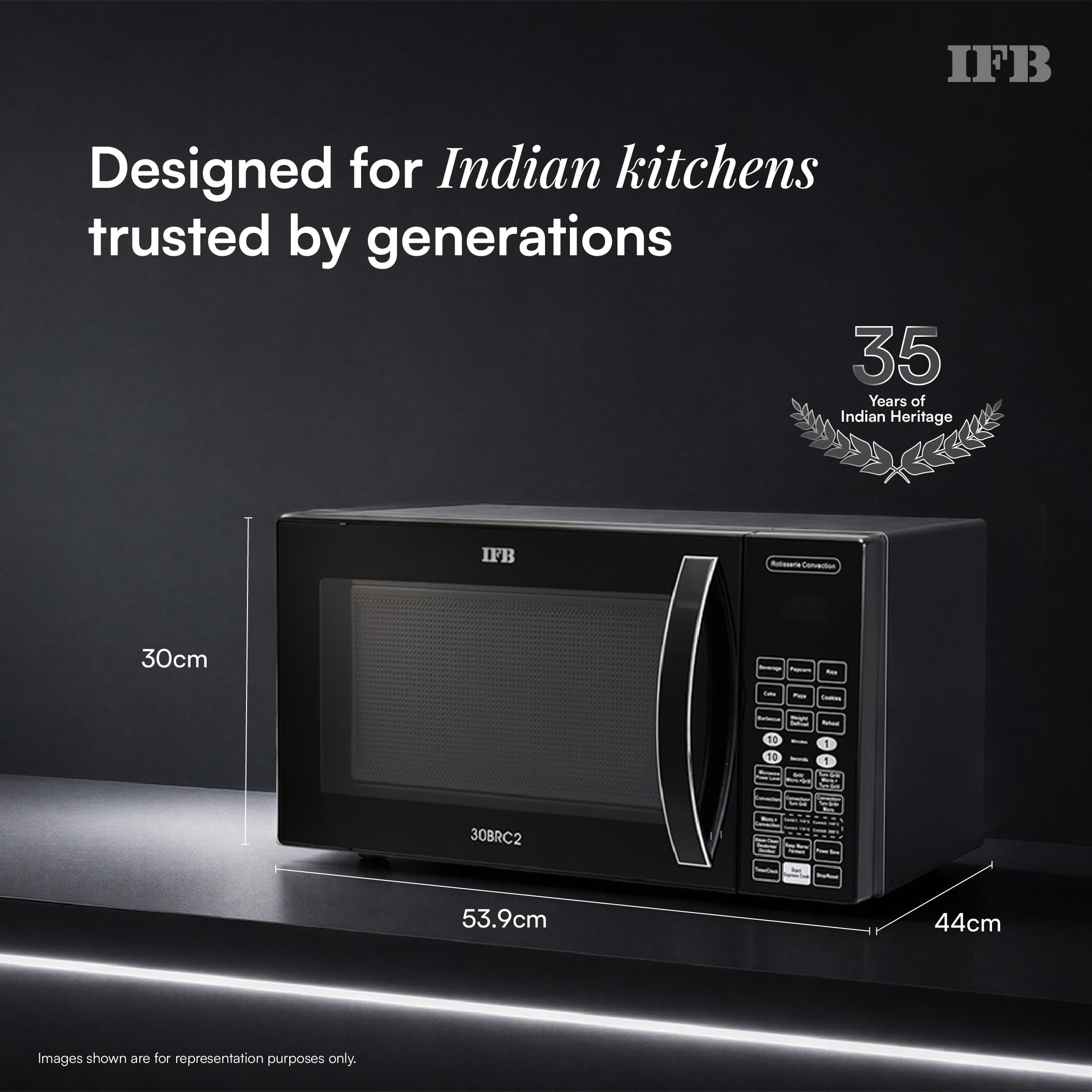 IFB 30L Convection Microwave Oven with 360 Degree Motorized Rotisserie 101 Auto Cook Menus (30BRC2, Black, Auto Defrost, Grill Mode, Combi-Cook Modes, 10 Power Levels) — Amazon image 2