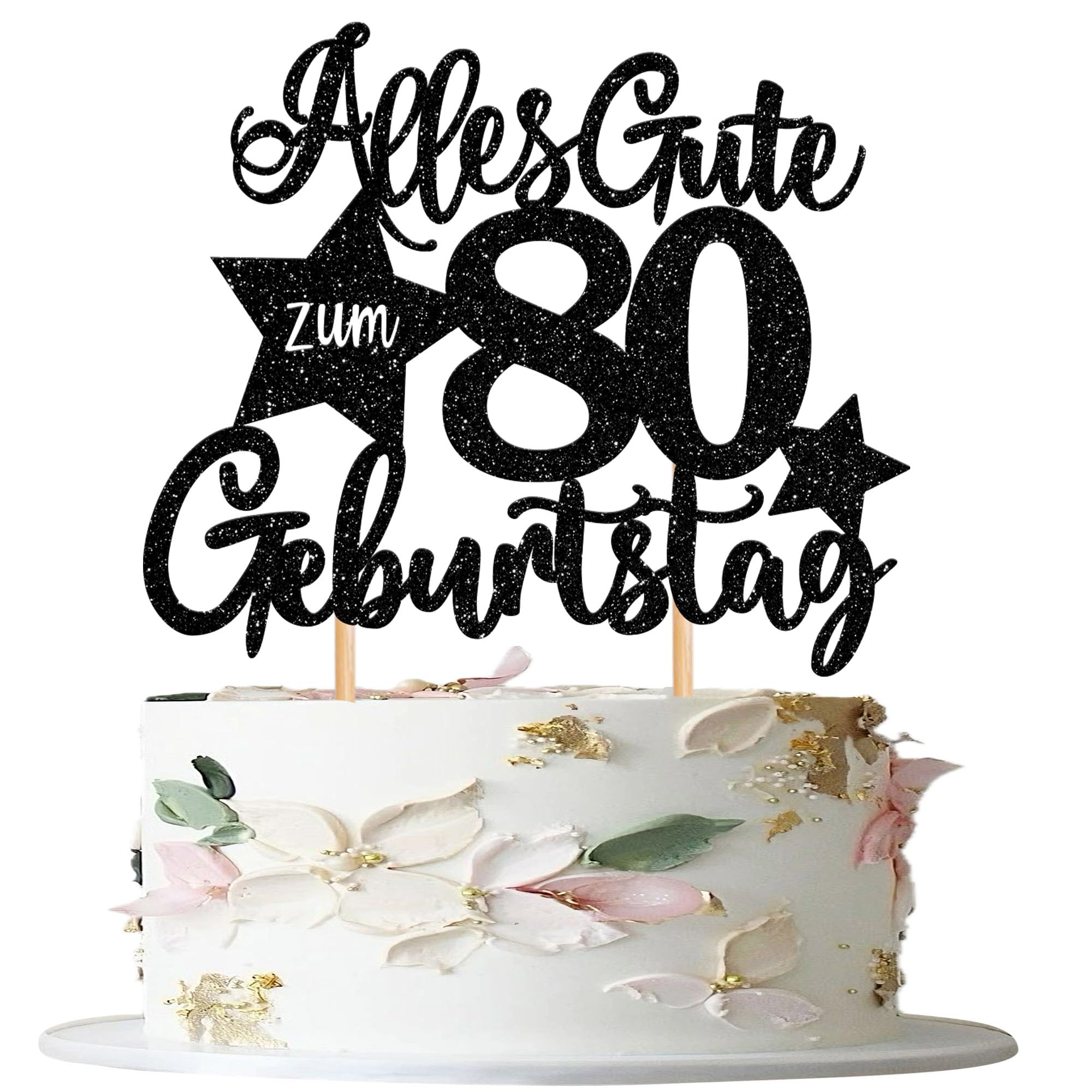 1 Stück 80th Geburtstag Tortendeko Alles Gute zum 80 Geburtstag Kuchen Deko Happy Birthday Cake Topper für 80th Jahrestag Party Kuchen Dekoration Schwarz