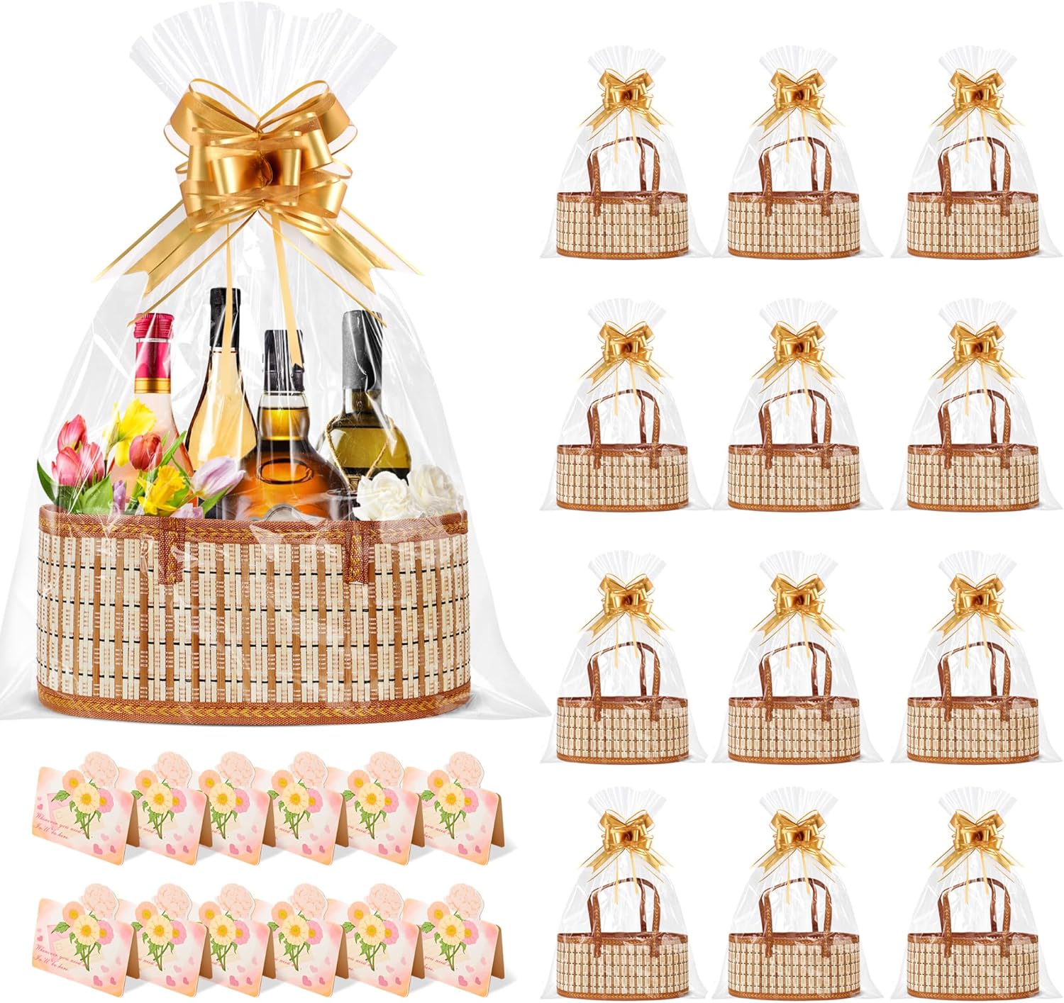 Orchidleaf 12 Set Baskets for Gifts Empty, Gift Empty Bamboo Basket Large, Foldable Woven Gift Basket with Handle for Baby Baptisms, Mother's Day, Christmas, Housewarming