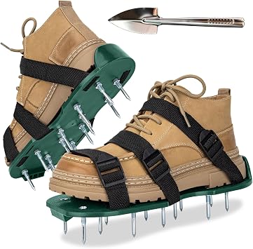 Lawn Aerator Shoes with Stainless Steel Shovel,Aerator Lawn Tool for Effectively Aerating Lawn Soil,Universal-Size Heavy-Duty Aerator Shoes for Lawns, Gardens, Patios and Yards Green Model