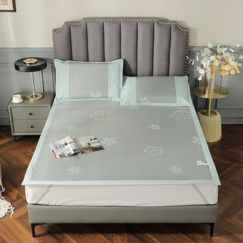 Miniatura 3 de Tapete cuadrado de enfriamiento para cama, tapete de ratán de seda de hielo, Jacquard plegable mezclado seda de hielo y alfombrilla de ratán,