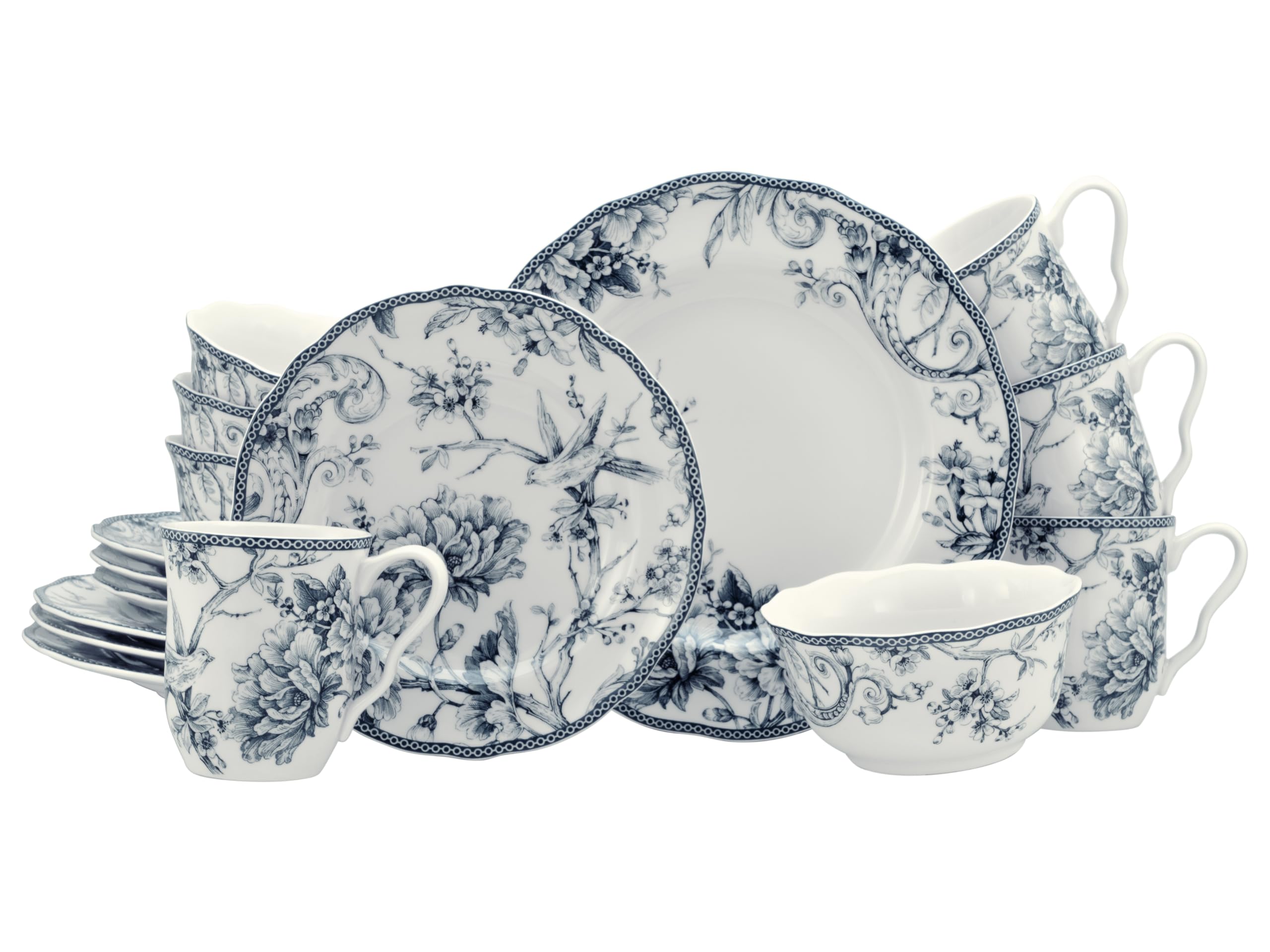 CreaTable, 24776, Serie Adelaide Blau, 16-teiliges Geschirrset für 4 Personen, Kombiservice aus Porzellan, spülmaschinen- und mikrowellengeeignet, Qualitätsproduktion