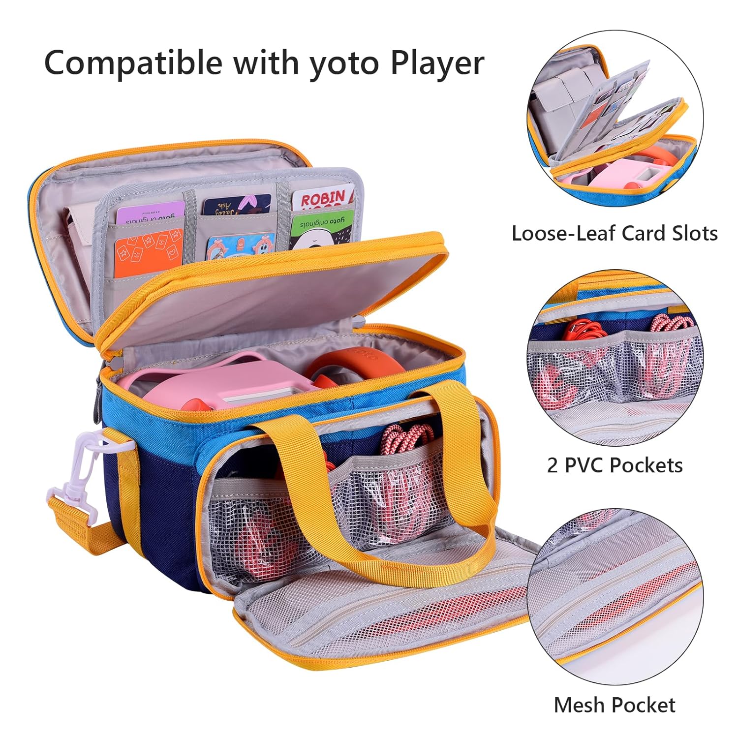 Carrying Case for Yoto Player 3rd Generation – Travel Storage bag with 36 Card Slots for Audio Speaker/Headphone/Cards (Blue) - Image 4