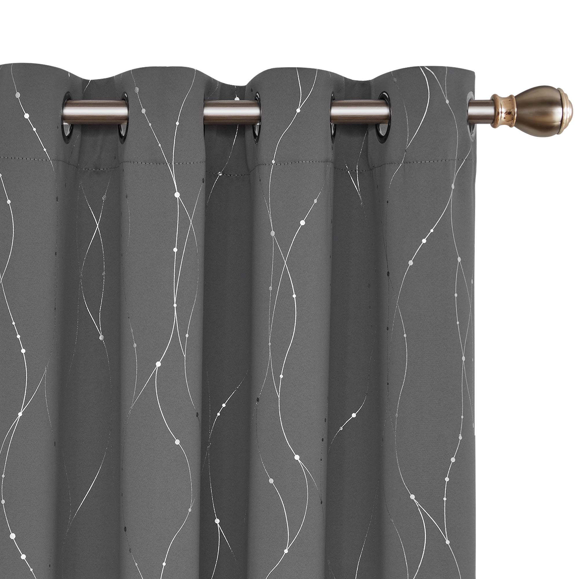 Deconovo Bedroom Curtains Dotted Line Foil Printed Thermal Insulated Window Treatment Eyelet Blackout Curtains for Livingroom Light Grey W52 x L108 2 Panels — image 1