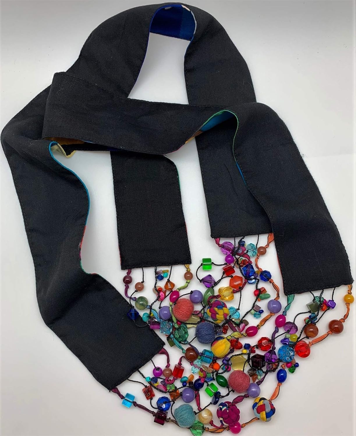 Women's Reversible Handmade Scarf Necklace, Infinity Style, Hand Painted Silk with Non Precious Bead Accents - LRW DESIGNS