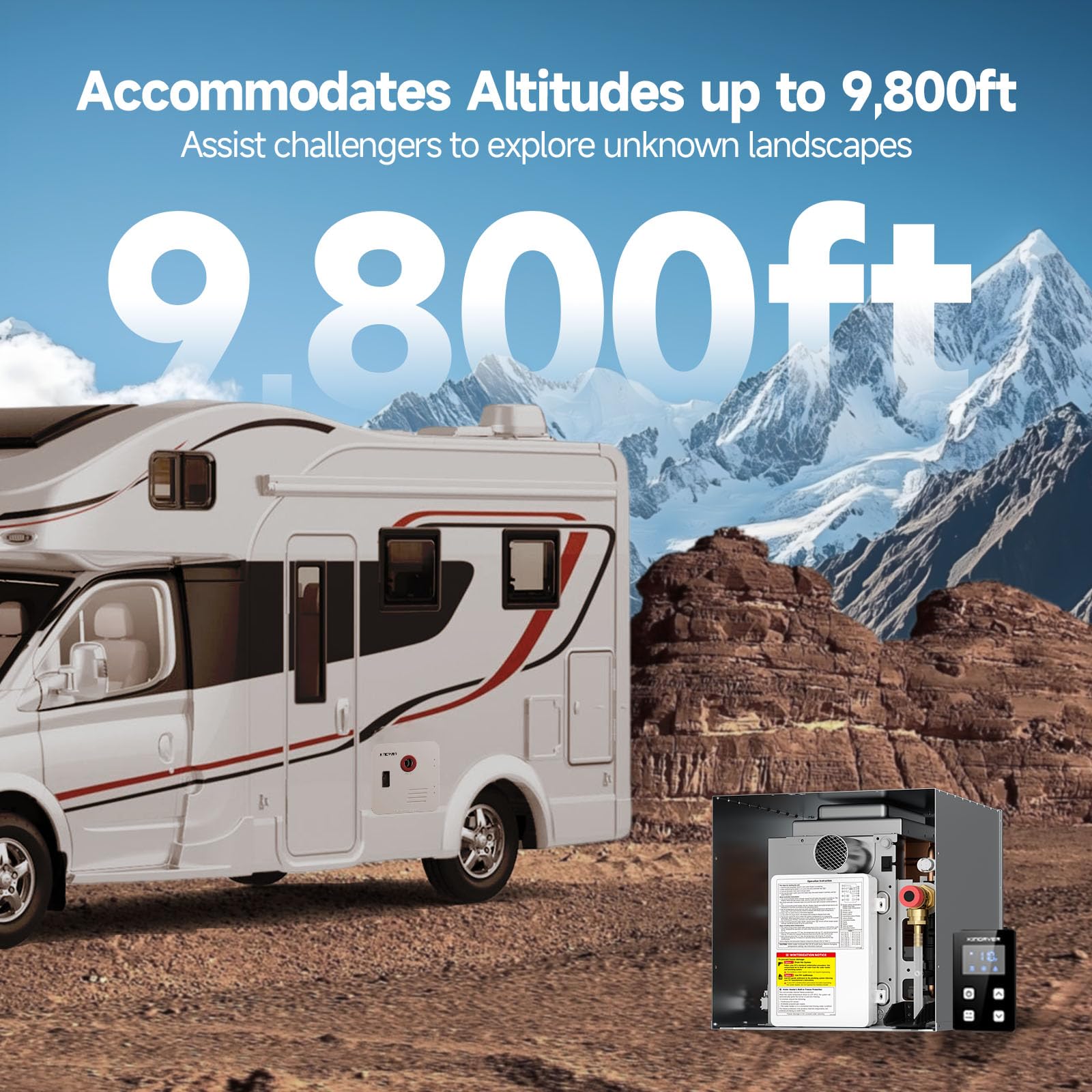 KINGRVER KINGRVER XT48 Durchlauferhitzer für Wohnmobile, sofortiges Warmwasser auf Abruf, 12 V DC, kabelgebundene Fernbedienung, kompakte Passform für die meisten Wohnmobile, energiesparend & hohe