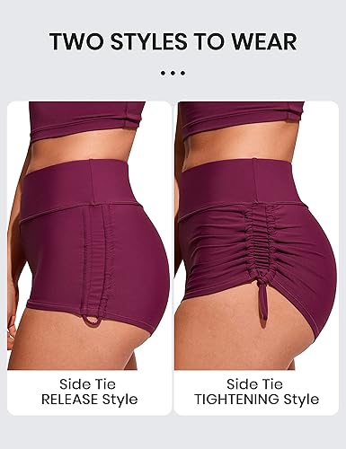 Miniatura 4 de CRZ YOGA Pantalones cortos con fruncido lateral para mujer, traje de baño ajustable de cintura alta para playa