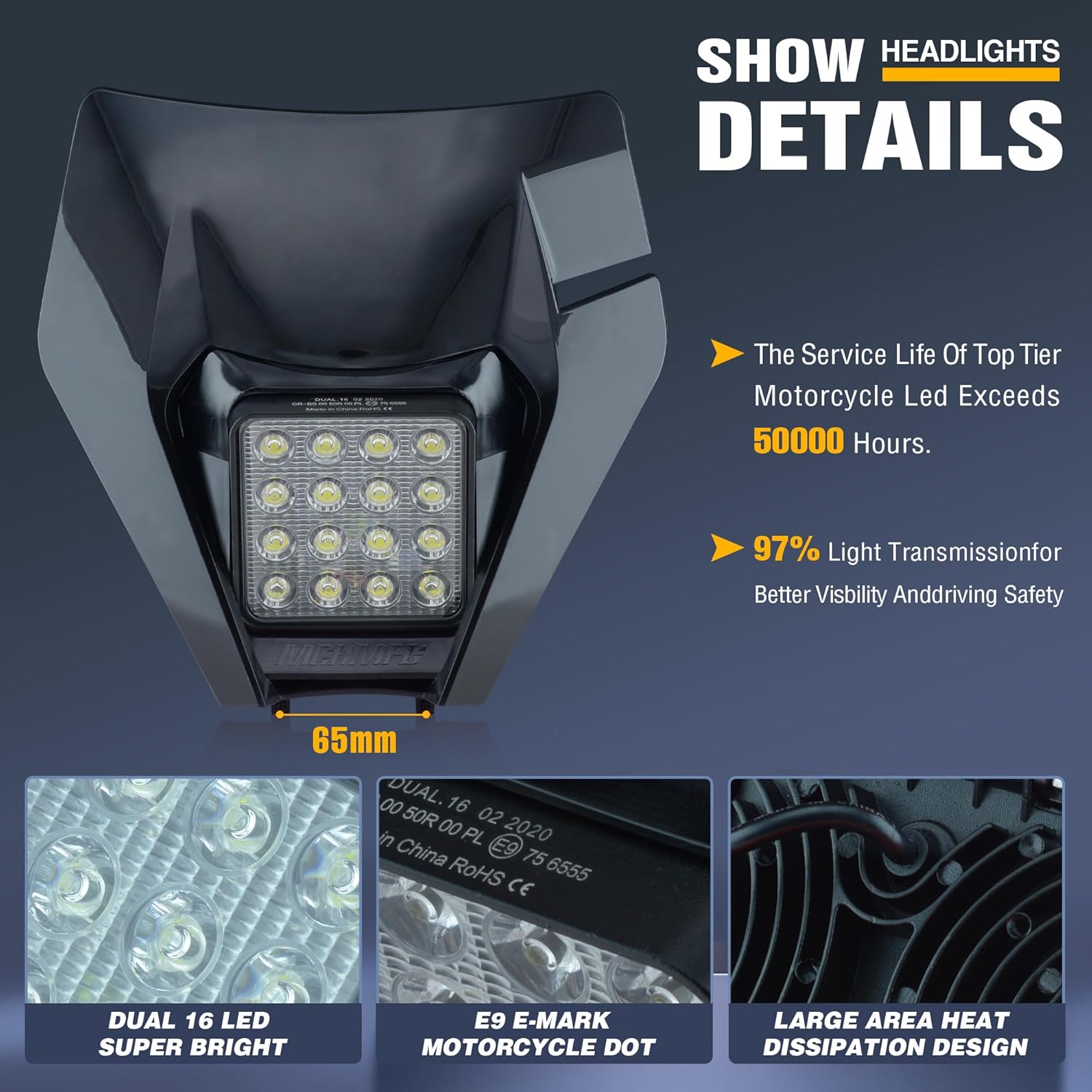 Universal Dirt Pit Bike LED Headlight - Motorcycle Dirtbike Headlight for EXC - Dirt Pit Bike Accessories Black