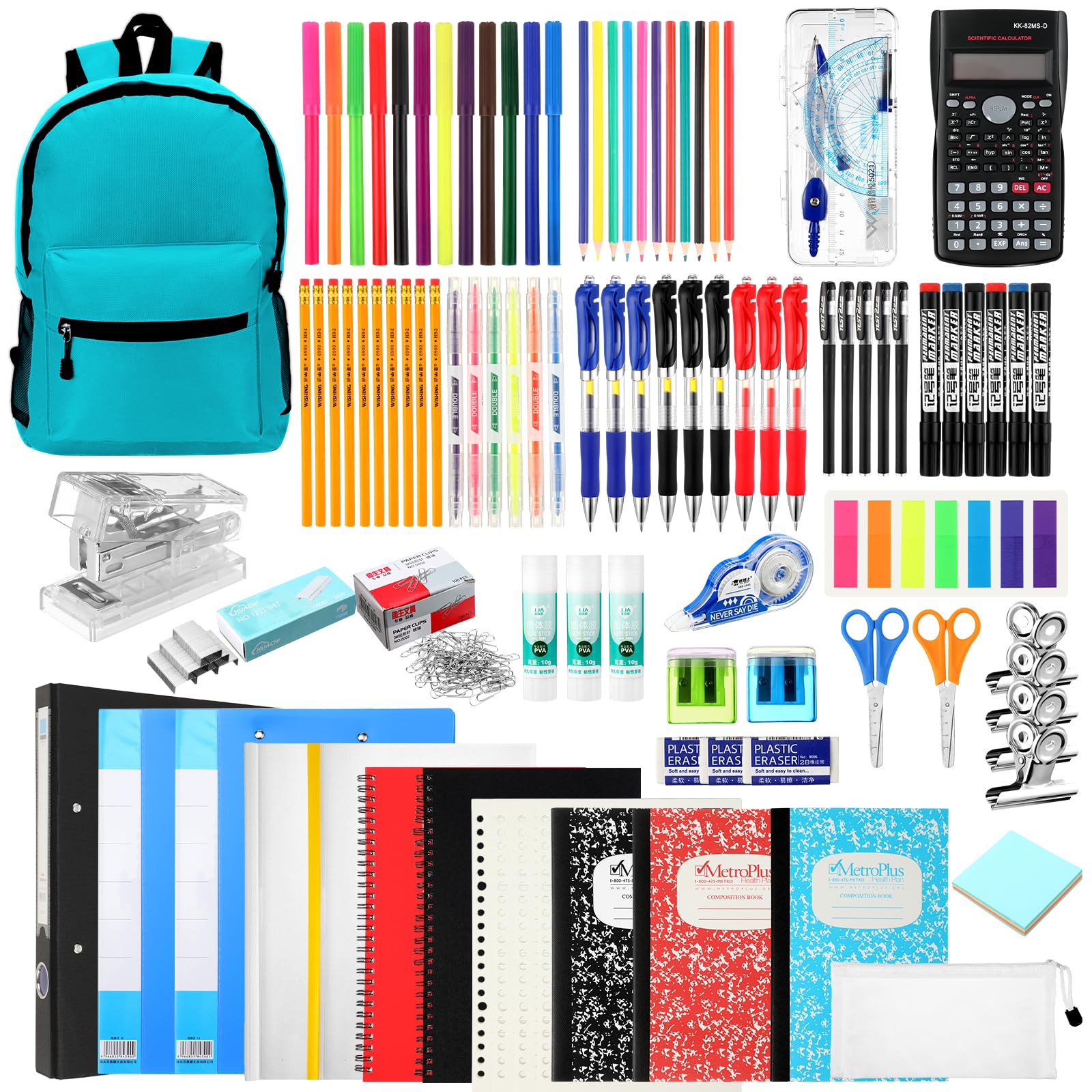 Gilprop 80 Pcs School Supply Kit with Backpack Back to School Supplies Bundle Bulk School Essentials for Elementary Middle High School Students Includes Folders Notebooks Pencils and More(Light Blue)