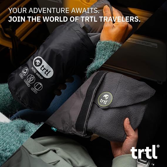 Trtl Travel Pillow and Mini Wrap - Comfortable Neck Pillow for Traveling - Compact, Packable Travel Blanket to Stay Cozy On-the-Go - Gray
