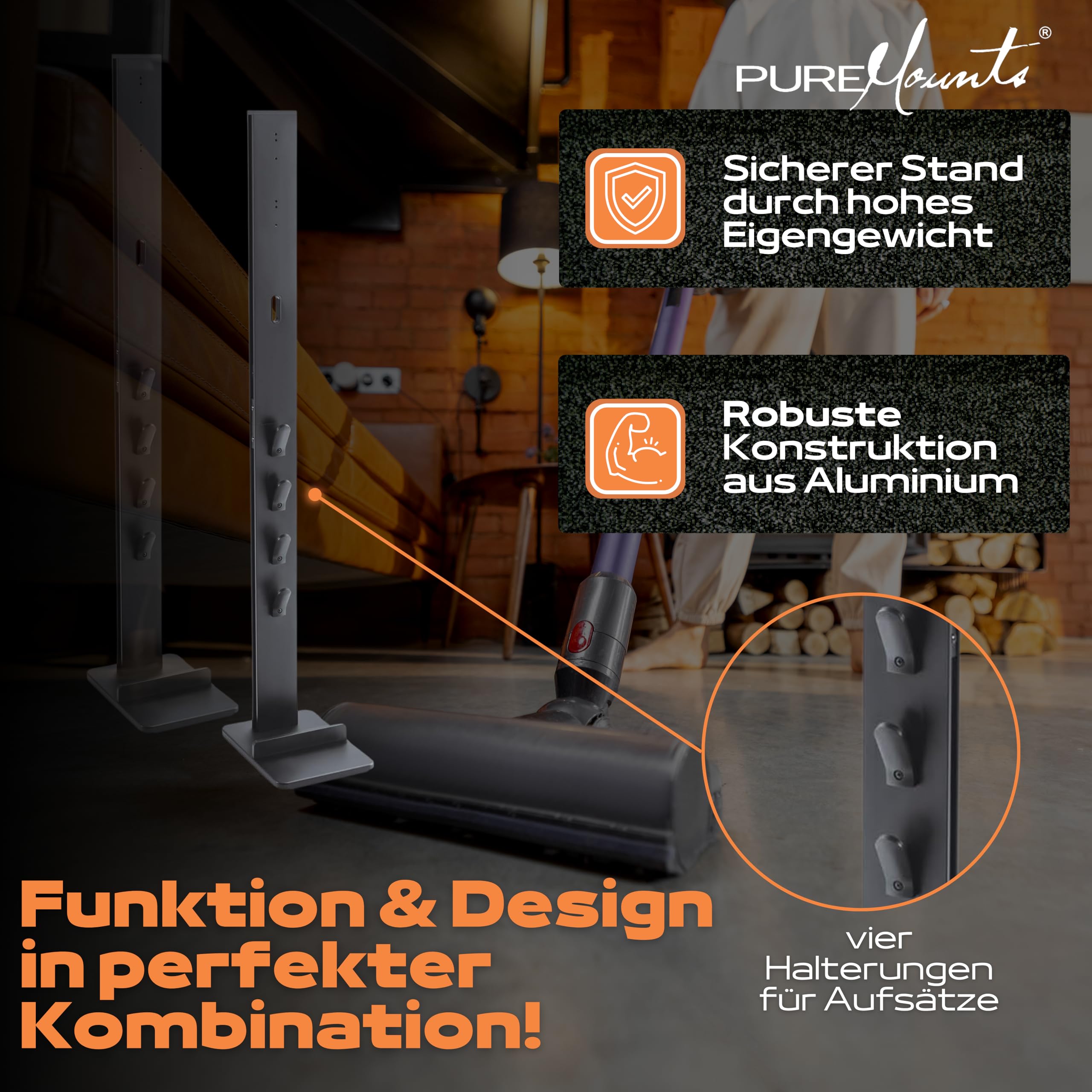 PureMounts Staubsaugerständer Standfuß für Dyson V6–V15 & Gen5, schwarz