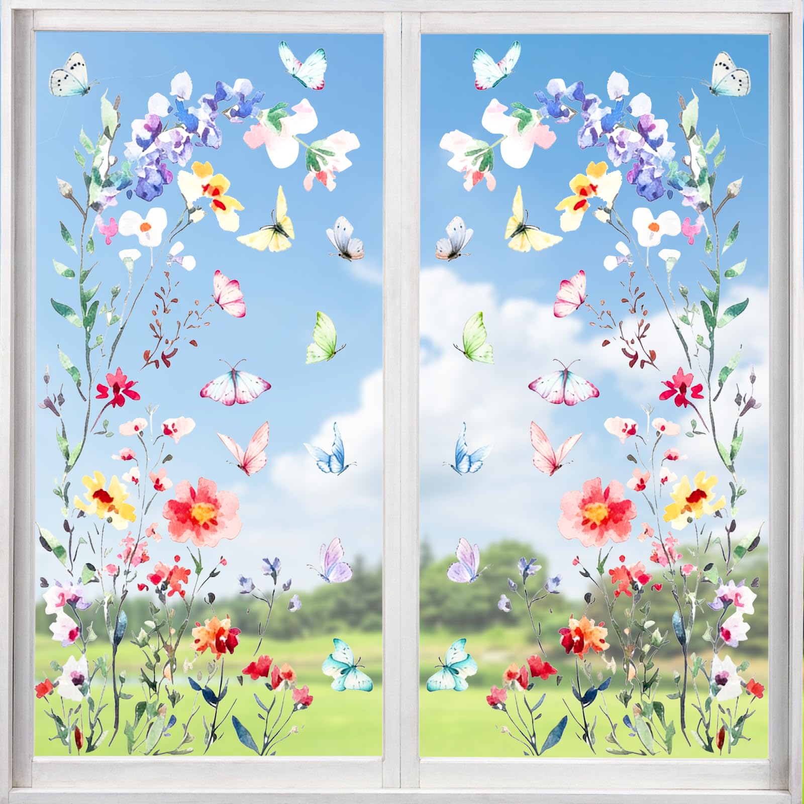 Naklejki okienne dwustronne kwiaty naklejki na okno wiosna wielokrotnego użytku naklejki okienne samoprzylepne naklejki okienne dekoracja wiosna lato 2 arkusze 30 x 60 cm