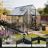 6 x 10ft Walk-in Polycarbonate Greenhouse, Outdoor Garden Plant House with Ventilation, Lockable Door, Aluminium Frame - 5