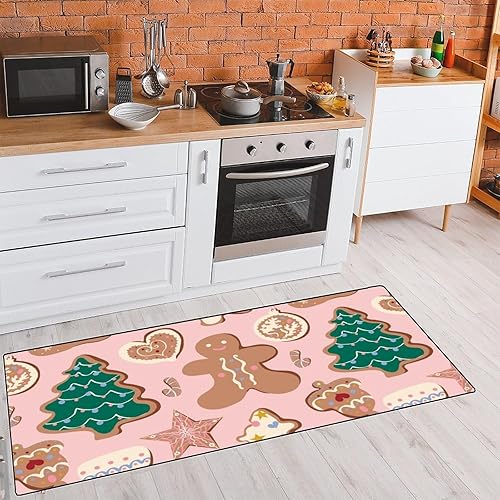 Miniatura 4 de TsyTma Alfombras de cocina antideslizantes para hombre de jengibre rosa, tapete de cocina, árbol de Navidad, tapete para el hogar, baño, cocina,