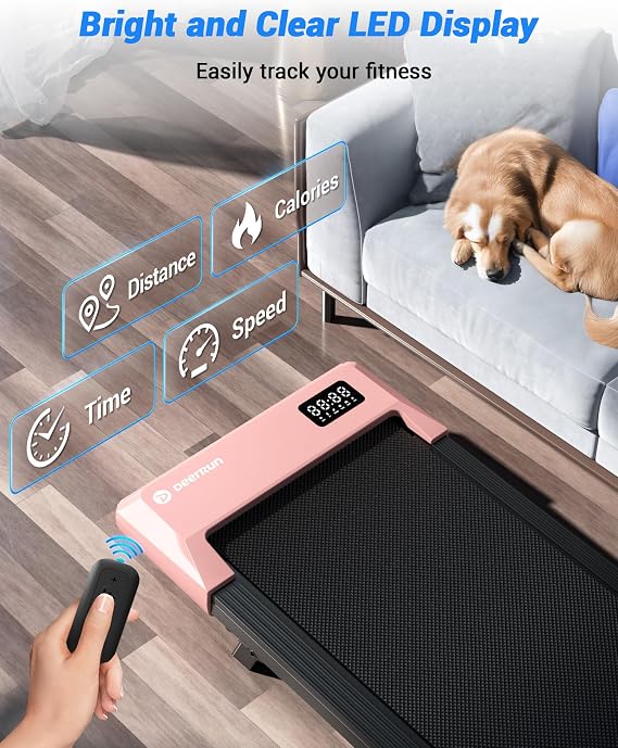 DeerRun Under Desk Walking Pad Treadmill for Home Office & Small Spaces, 6% Manual Incline, 0.63.8 MPH Walking Speed, 2.5 HP, 300 lb Capacity, App & Remote Control