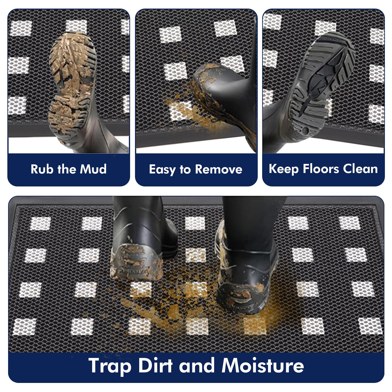 Tiamo Paillasson d'entrée antidérapant et durable, grattoir à chaussures pour entrée extérieure, enlève la neige et la boue, facile à nettoyer, 90,9 x 60 cm