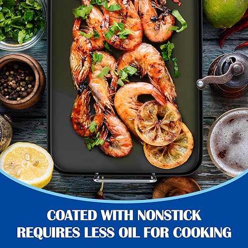 Miniatura 5 de SafBbcue Plancha clásica antiadherente anodizada de doble quemador, asas extraíbles que se mantienen frescas, aptas para horno, acero antiadherente,