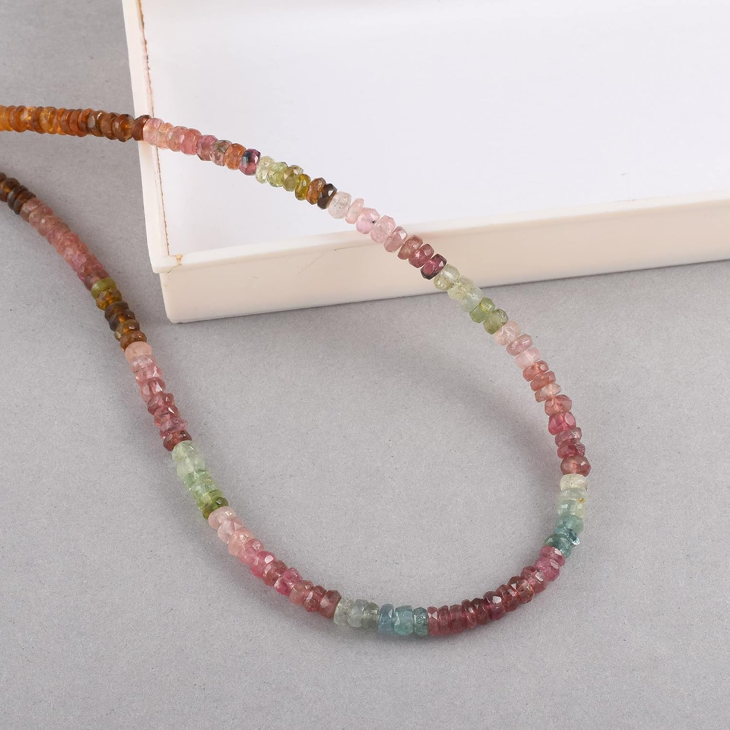 Natural Gemstone Beaded Choker Necklace for Women - Birthstone, 4mm Faceted Rondelle Beads with Adjustable 18+2 Inch Silver Plated Chain