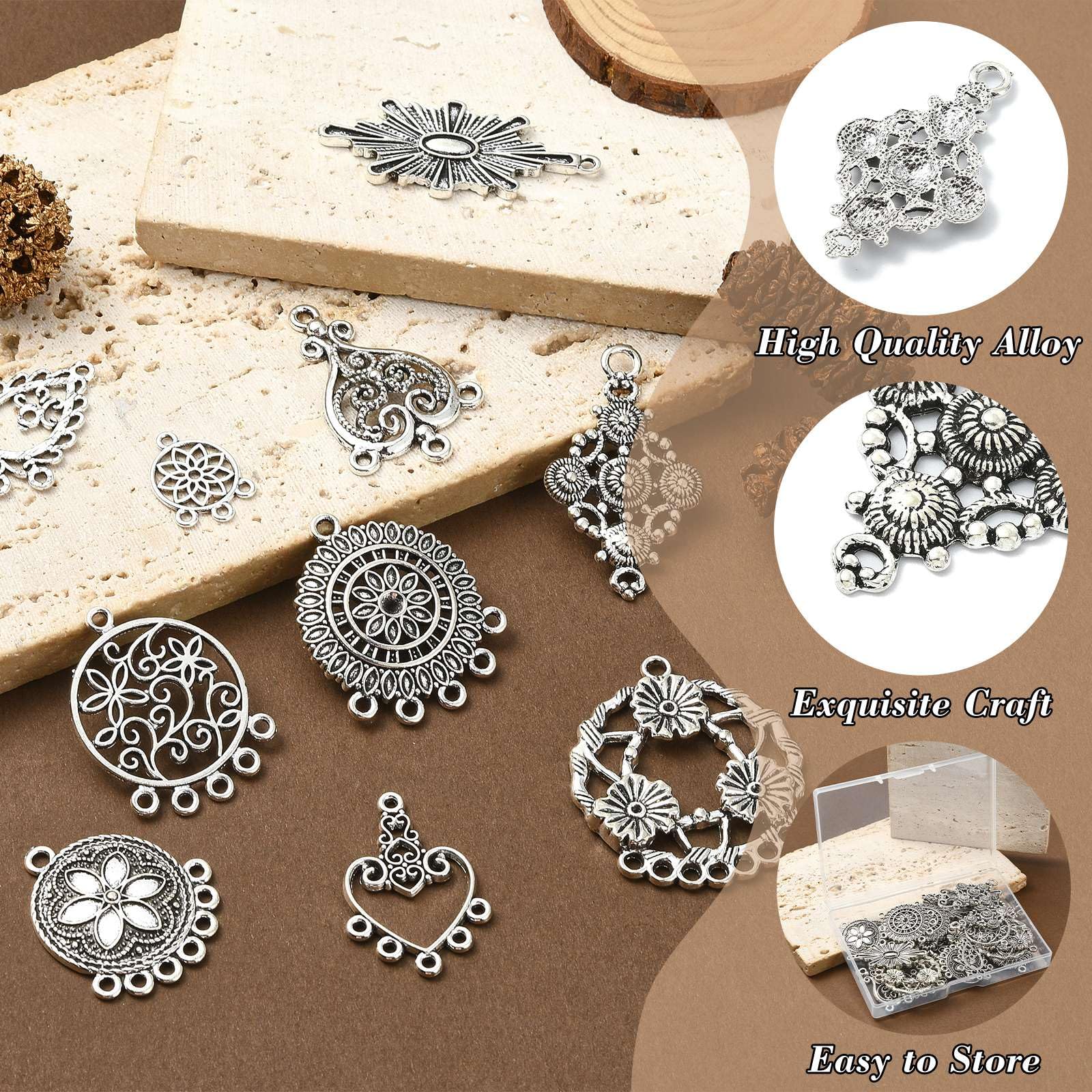 UR URLIFEHALL 40 Pcs 10 Styles Tibetan Silver Chandelier Connector Charms Filigree Connectors Charms for Jewellery Making DIY Earring Crafts - Image 3