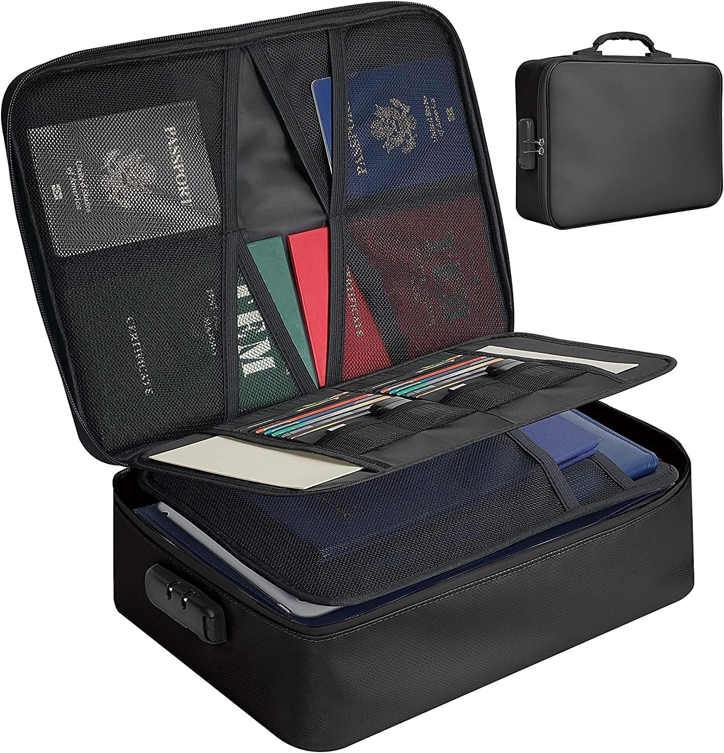 Document Organizer Bag Multilayer Travel File Organiser Document Storage Bag with Lock Waterproof File Folders Bag for Certificates & Document Safe Pouch Bag for Home Office Travel (Black)