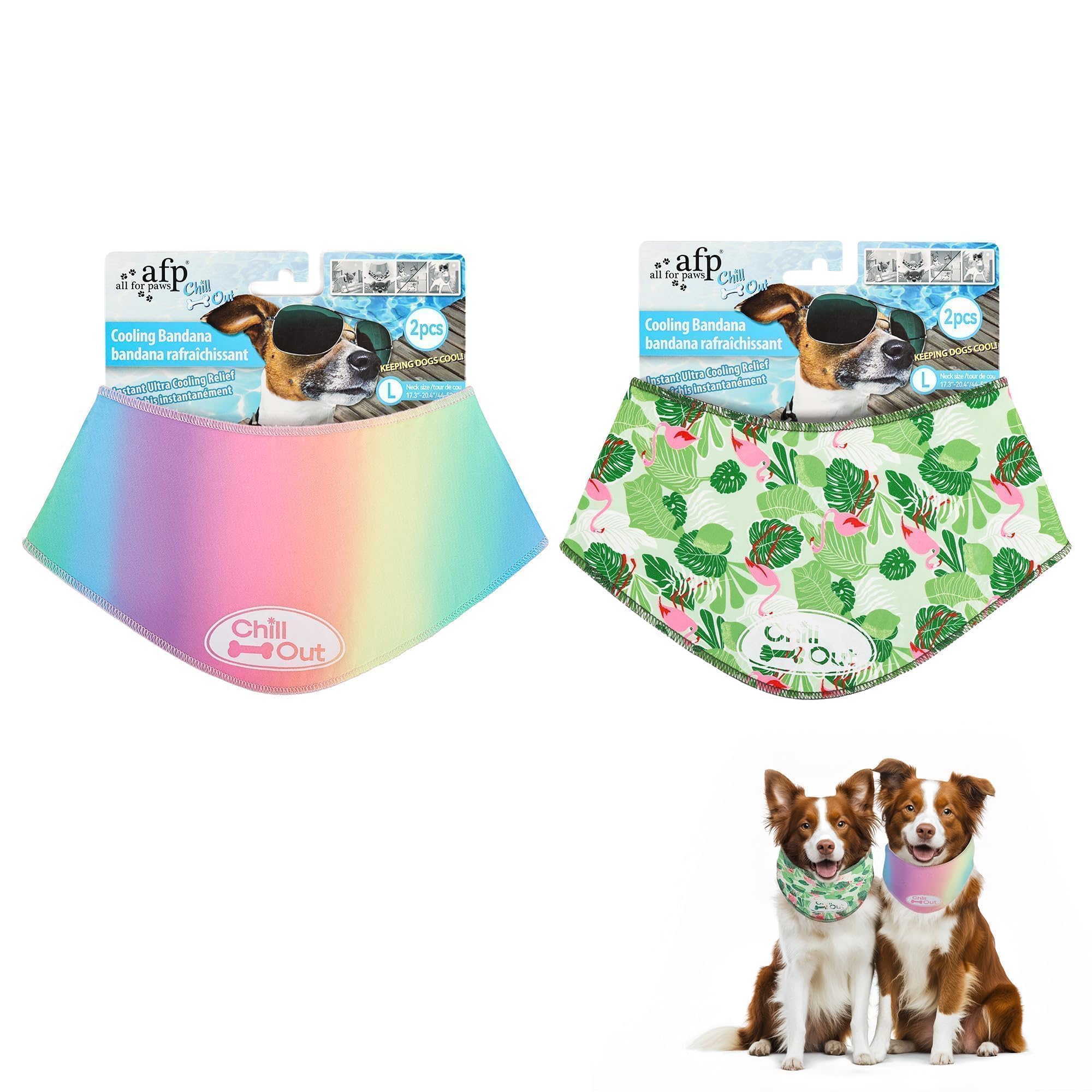 ALL FOR PAWS 2-Pack Cooling Bandana for Dogs, Dog Cooling Collar & Neck Wrap, Ice Dog Bandanas for Large Dogs, Blue Chill Out Cooling Collar (L, Neck Girth 17.3-20.4 Inch)