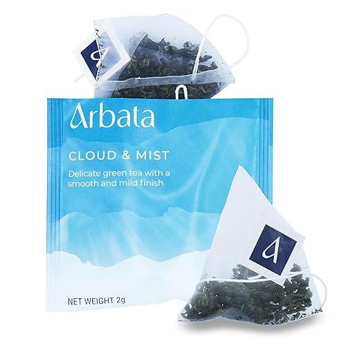 Arbata Cloud & Mist Tea, 12 bolsas de té piramidal, té verde artesanal ligeramente cafeinado, bolsas de té verde chino prémium con sabor natural, té