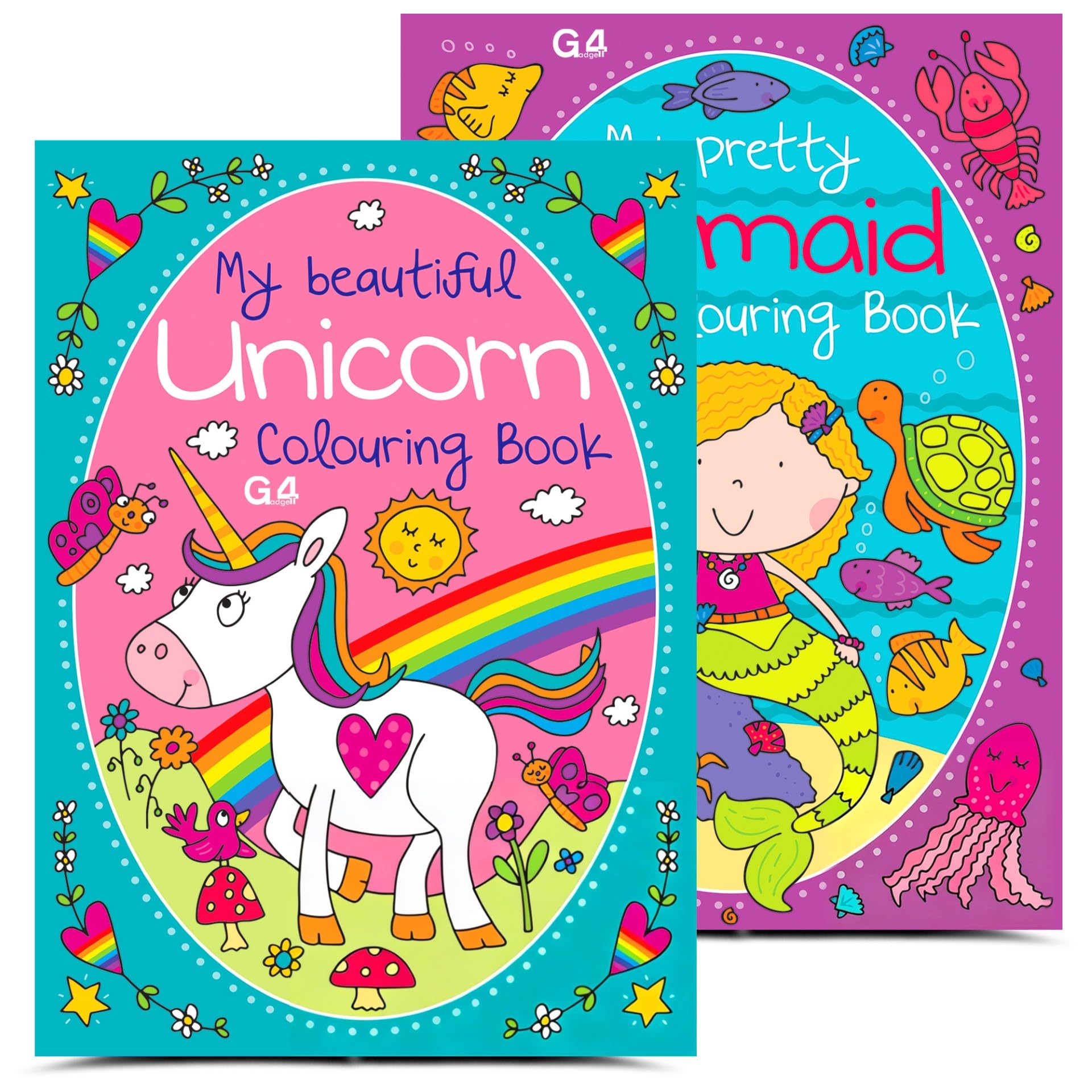 G4GADGET Colouring Books Set of 2 | My Pretty Mermaid & My Beautiful Unicorn | 72 Pages to Colour | Mermaid, Unicorn & Fantasy Colouring Books | Creative Activity Book Set