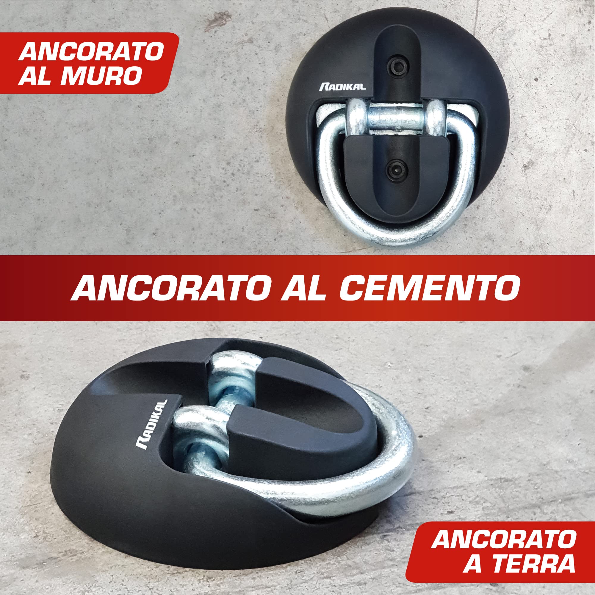 RADIKAL RK54 - Ancoraggio antifurto Garage Moto, roulotte, Garage, rimorchi, in Acciaio ad Alta Resistenza con Braccio oscillante