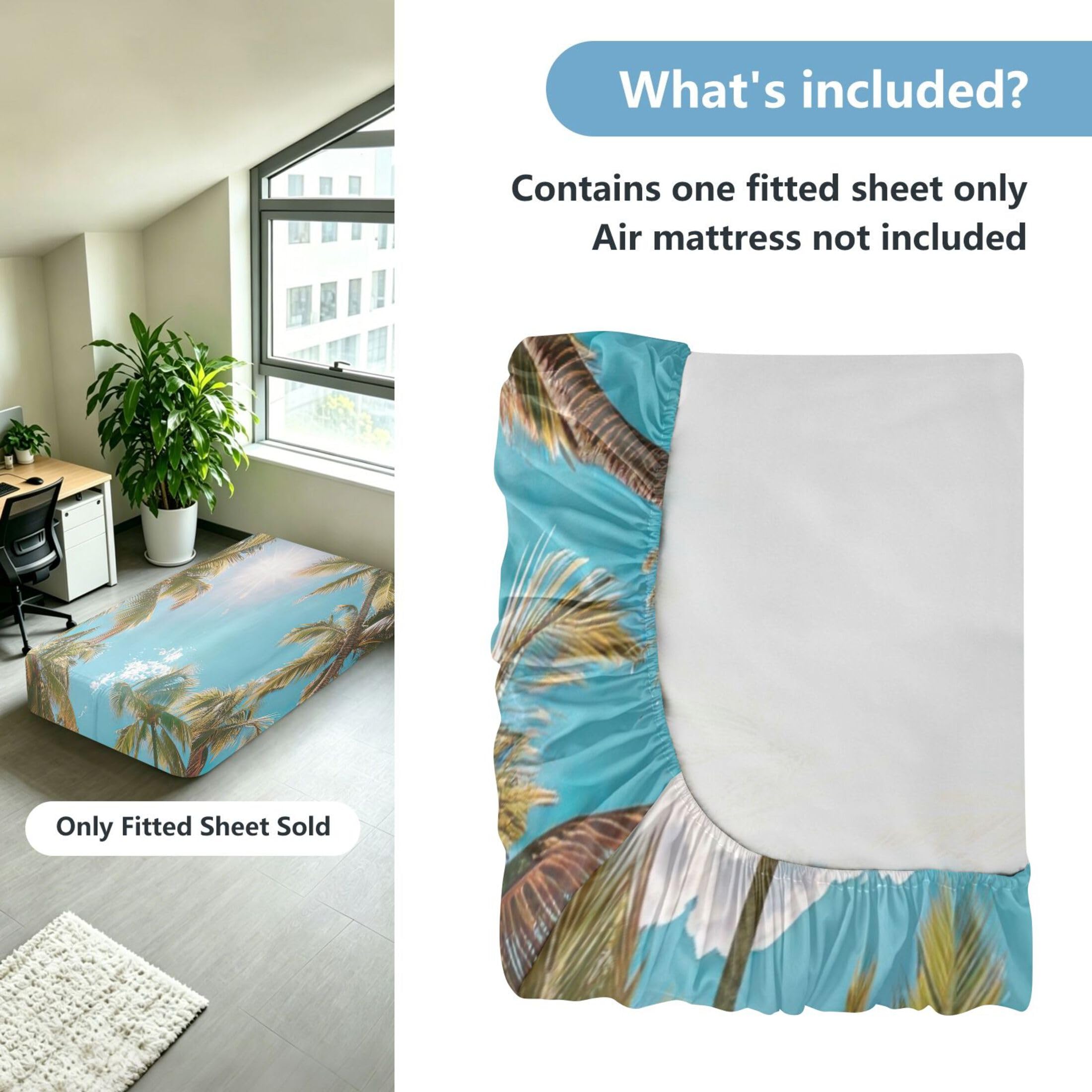 Palm Trees - Sábana bajera ajustable individual para colchón de aire, bolsillo extra profundo de 24 pulgadas, funda suave y transpirable con apertura de válvula de cremallera para cama de