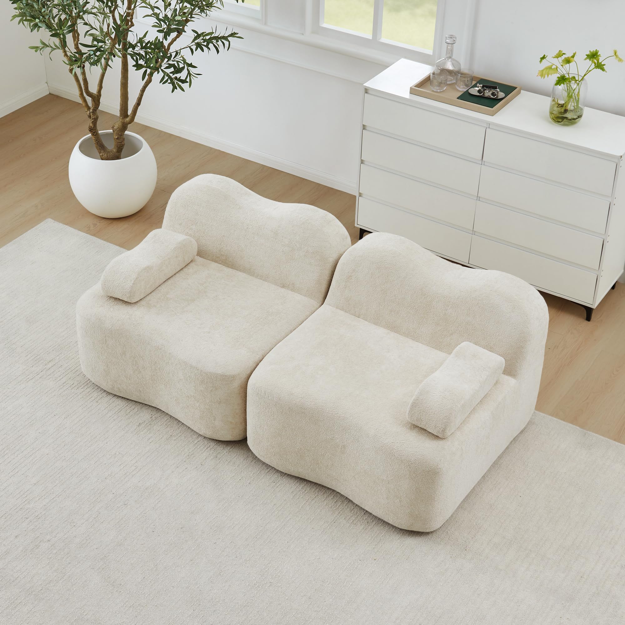 MURUL Divano modulare a 2 posti, a forma di onda, cuscino profondo, braccioli mobili, per soggiorno e appartamento, non richiede montaggio, beige