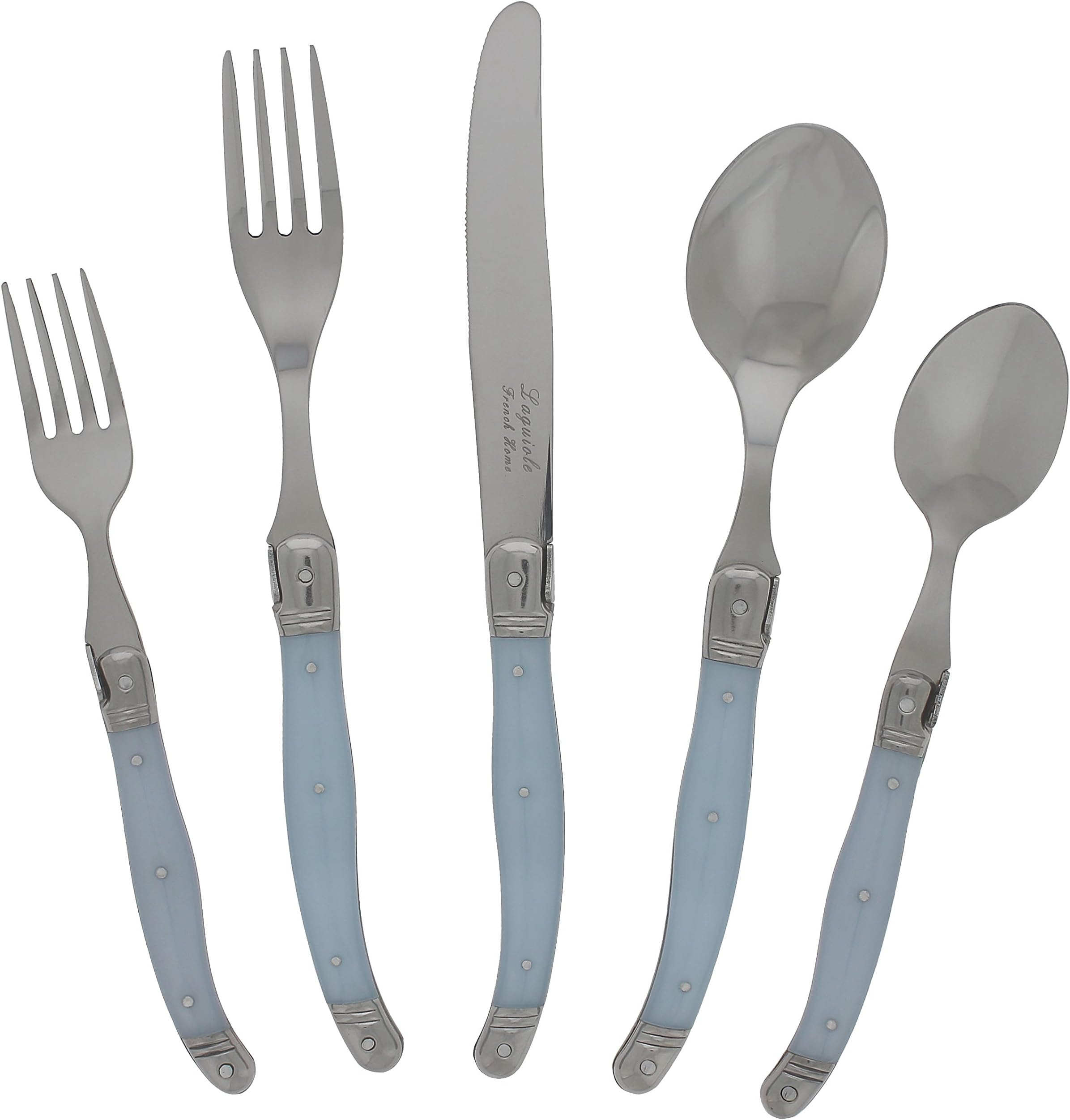 French HomeLaguiole 20 Piece Flatware Set – Stainless Steel Cutlery Set – Dishwasher Safe Silverware Set – Luxurious Utensil Sets w/Knives, Spoons and Forks Set (Light Blue, Service for 4)