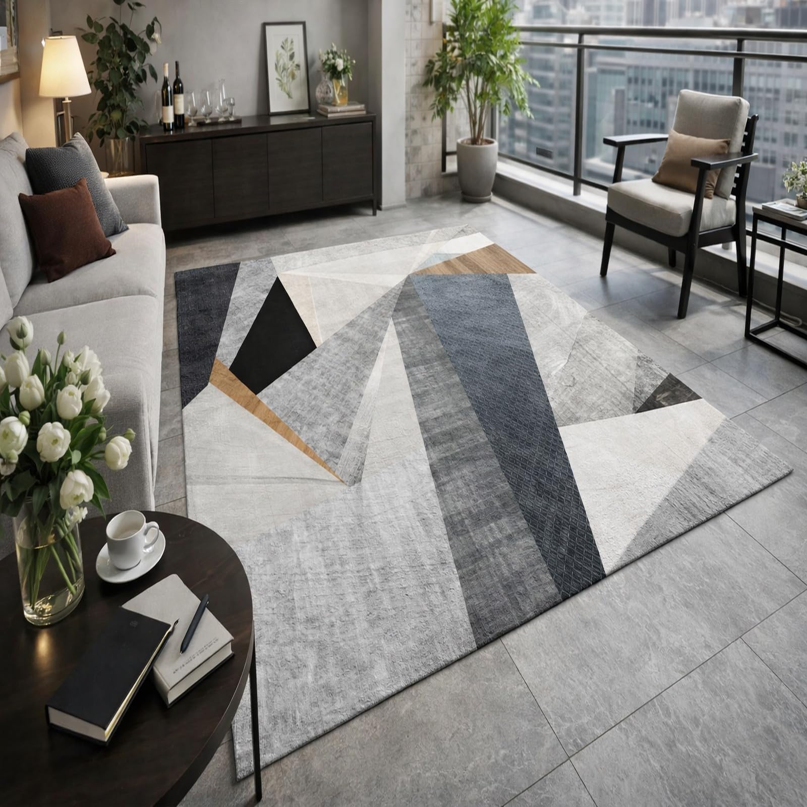 Alfombras lavables para sala de estar Rururug 120x160cm modernas gris