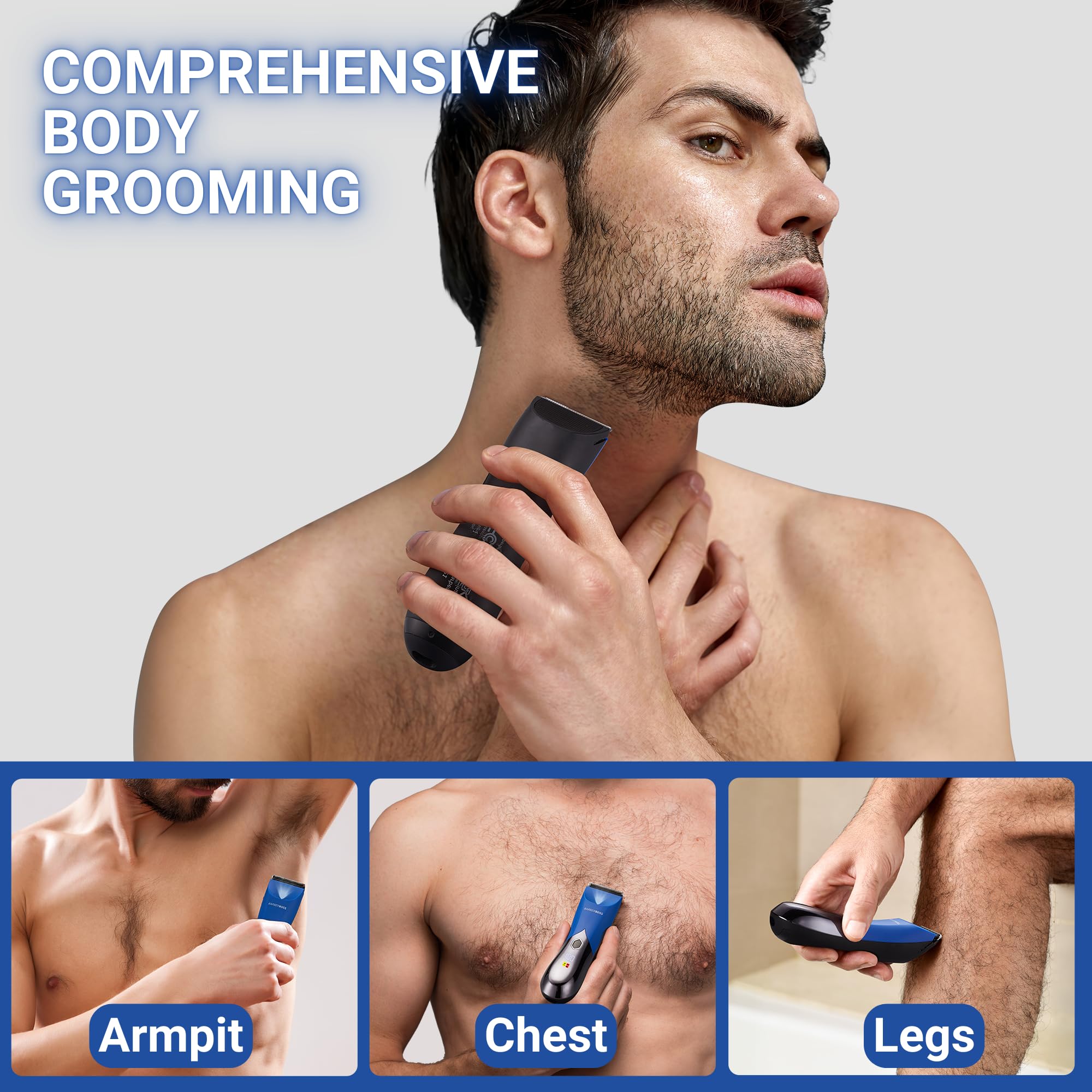 BarberBoss rasoio elettrico corpo uomo, rasoio corpo intimo ricaricabile, impermeabile, delicato per inguine e peli pubici, blocco viaggio