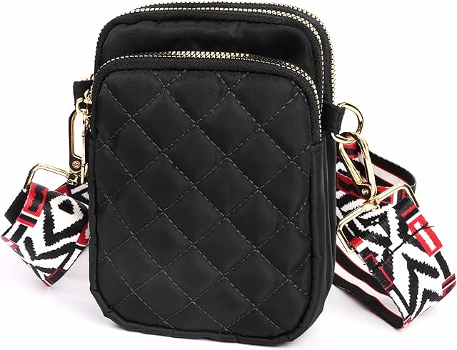 Apradas Women Crossbody Phone Bag Phone Pouch Mini 3 Layers Zipper Shoulder Wallet Bag with Adjustable Strap Small Cellphone Cross Body Handbag Mini Phone Holder Bags Shoulder Bag for Women Girls