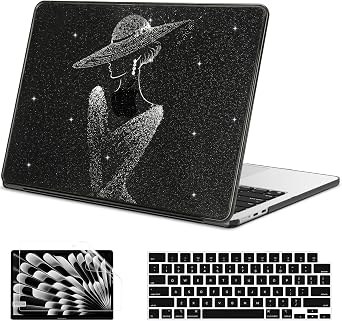 G JGOO Compatible with MacBook Air 13 inch Case 2026 2025-2022 M5 A3449 M4 A3240 M3 A3113 M2 A2681, Glitter Girl Hard Shell for MacBook Air 13.6 inch Case + Keyboard Cover + Screen Protector, Black