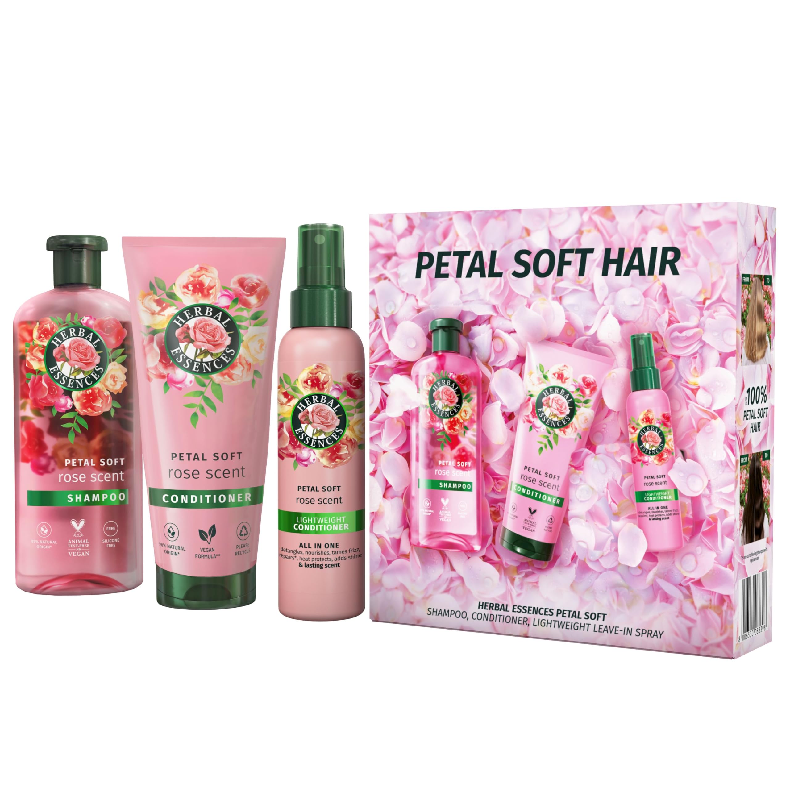 Herbal Essences Rose Scent Petal Soft Giftset: Shampoo 250ml, Conditioner 200ml, Leave-In Spray 145ml