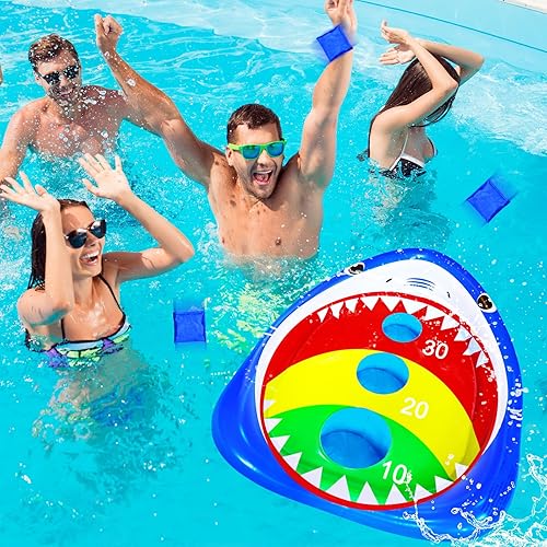 Miniatura 2 de Divertidos juguetes de piscina para niños, tablero inflable de tiburón, juego de agua flotante para adultos y familia, regalo fresco de fiesta de