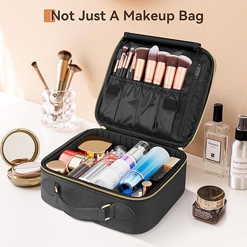 Miniatura 7 de JUSRON Bolsa Organizadora Portátil para Maquillaje con Divisores Ajustables, Soporte para Brochas de Maquillaje, M