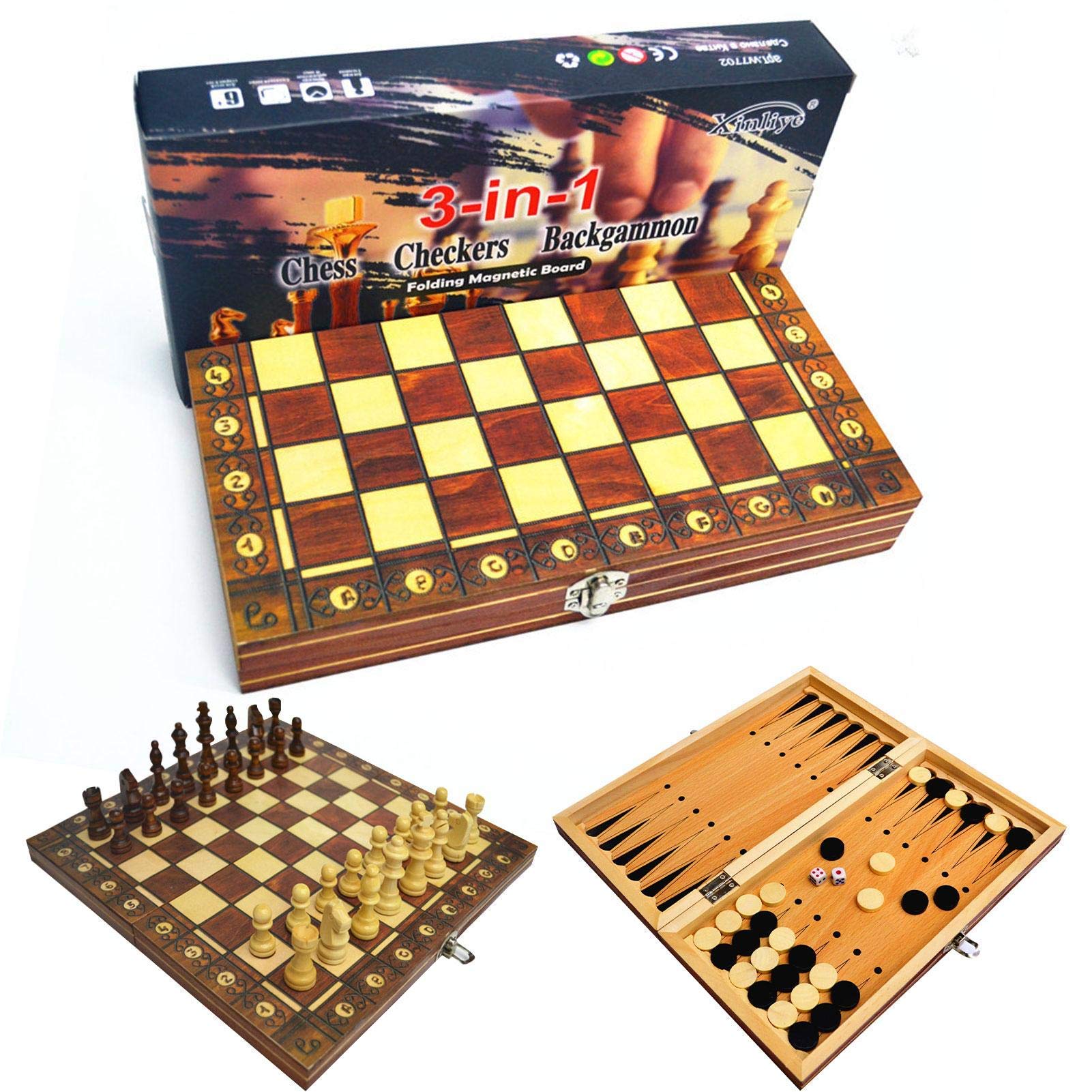 Buy 3 In 1 Chess SetHandmade Portable Travel Chess Board Game SetsWooden Chess, Checkers And