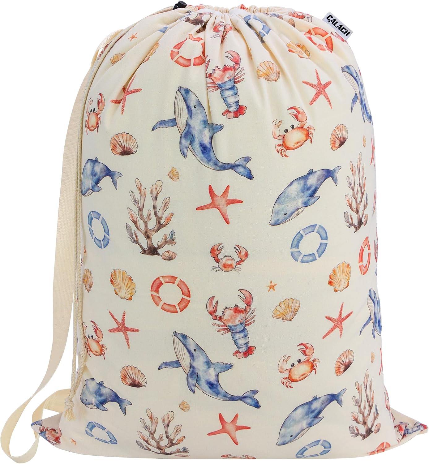 Canvas Laundry Bag with Shoulder Strap & Drawstring,23"W x 29"H Ocean Life